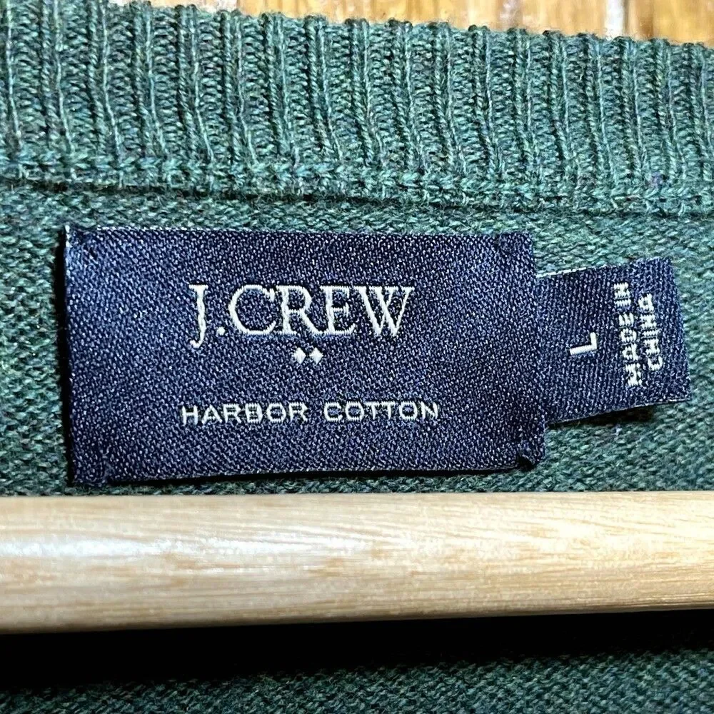 J. Crew | Green Harbor Cotton-Wool Blend V-Neck Sweater | Large